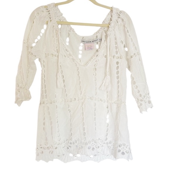 Gretchen Scott Designs White Eyelet 100% Cotton Top Size Small - Picture 1 of 8